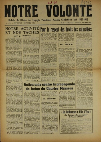 Notre Volonté  N°036 (sept. 1952)