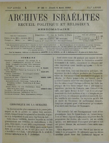 Archives israélites de France. Vol.41 N°32 (05 août 1880)