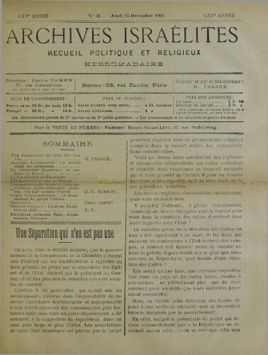 Archives israélites de France. Vol.65 N°50 (15 déc. 1904)