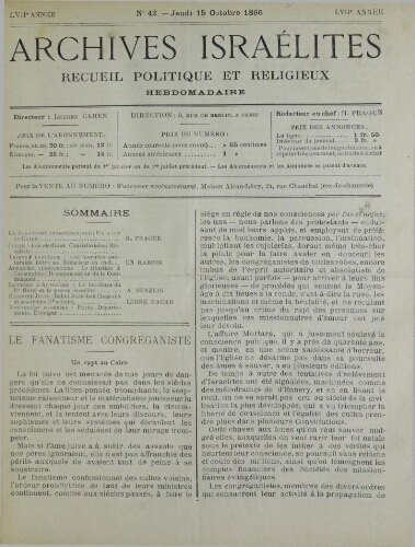 Archives israélites de France. Vol.57 N°42 (15 oct. 1896)