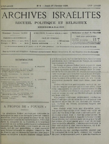 Archives israélites de France. Vol.57 N°09 (27 févr. 1896)