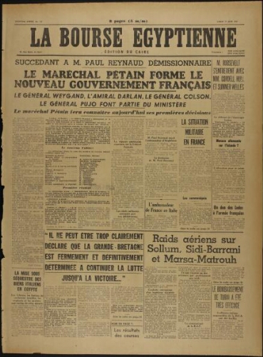 La Bourse égyptienne : Ed. du Caire  Vol.37 N°151 (17 juin 1940)