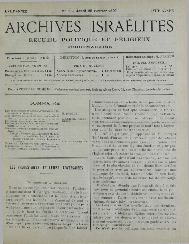 Archives israélites de France. Vol.58 N°08 (25 févr. 1897)