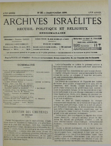 Archives israélites de France. Vol.57 N°28 (09 juil. 1896)