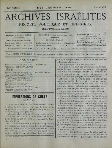 Archives israélites de France. Vol.60 N°34 (24 août 1899)