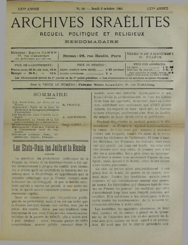 Archives israélites de France. Vol.65 N°40 (06 oct. 1904)