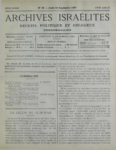 Archives israélites de France. Vol.58 N°38 (23 sept. 1897)