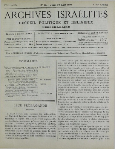 Archives israélites de France. Vol.58 N°33 (19 août 1897)