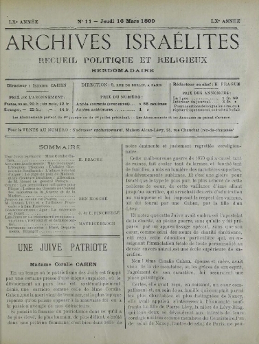 Archives israélites de France. Vol.60 N°11 (16 mars 1899)