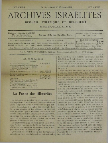 Archives israélites de France. Vol.65 N°48 (01 déc. 1904)