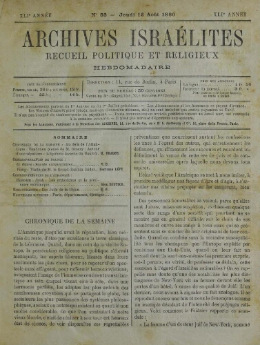 Archives israélites de France. Vol.41 N°33 (12 août 1880)