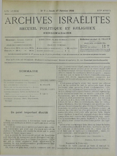 Archives israélites de France. Vol.59 N°07 (17 févr. 1898)