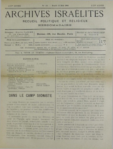 Archives israélites de France. Vol.65 N°19 (12 mai 1904)