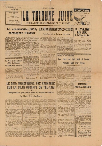 La Tribune Juive Vol° N°223 (18 septembre 1940)