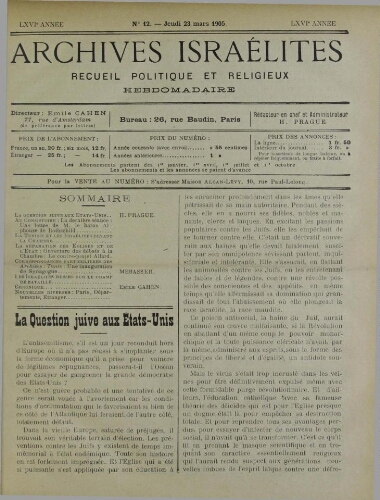 Archives israélites de France. vol.66 N°12 (23 mars 1905)