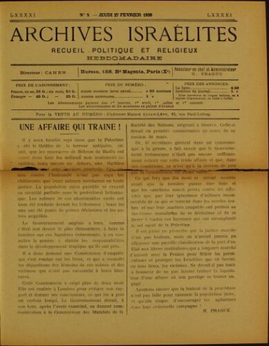Archives israélites de France. Vol.91 N°09 (27 févr. 1930)