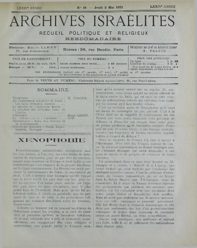 Archives israélites de France. Vol.74 N°19 (08 mai 1913)