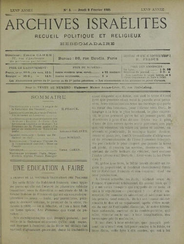 Archives israélites de France. vol.66 N°06 (09 févr. 1905)