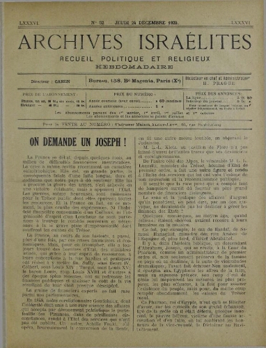 Archives israélites de France. Vol.86 N°52 (24 déc. 1925)