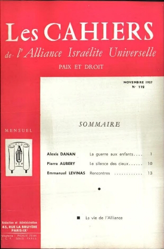 Les Cahiers de l'Alliance Israélite Universelle (Paix et Droit).  N°112 (01 nov. 1957)
