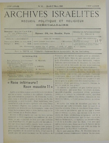 Archives israélites de France. Vol.65 N°11 (17 mars 1904)