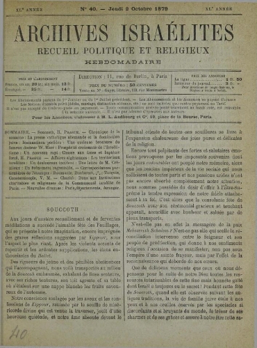 Archives israélites de France. Vol.40 N°40 (02 oct. 1879)