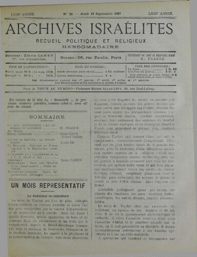 Archives israélites de France. Vol.68 N°38 (19 sept. 1907)