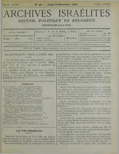 Archives israélites de France. Vol.49 N°49 (06 déc. 1888)