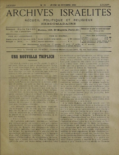 Archives israélites de France. Vol.84 N°42 (18 oct. 1923)