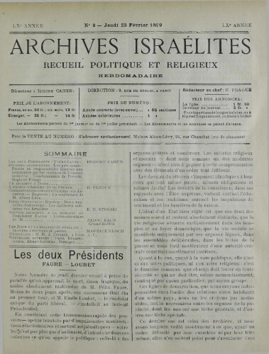 Archives israélites de France. Vol.60 N°08 (23 févr. 1899)