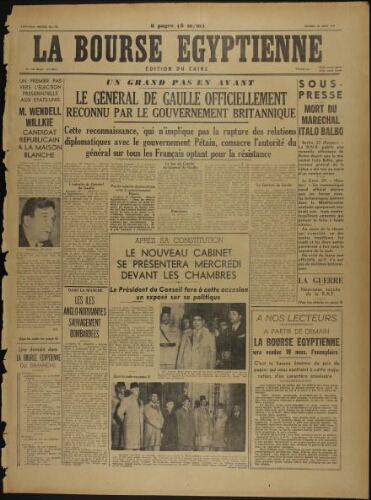 La Bourse égyptienne : Ed. du Caire  Vol.37 N°162 (29 juin 1940)