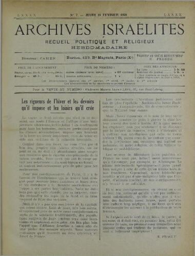 Archives israélites de France. Vol.90 N°07 (14 févr. 1929)