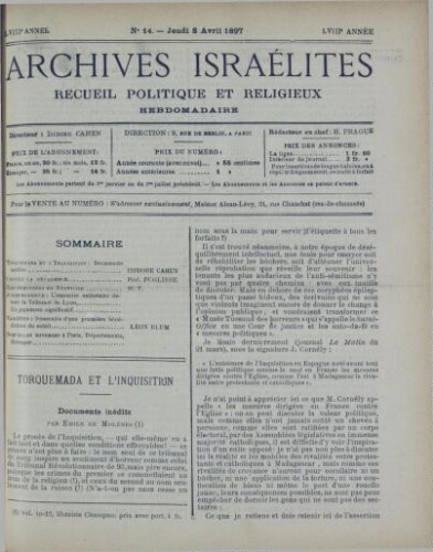 Archives israélites de France. Vol.58 N°14 (08 avr. 1897)