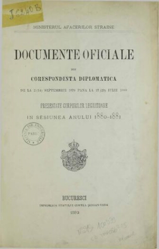 Documente oficiale din corespondinta diplomtica de... 1878 pana...1880
