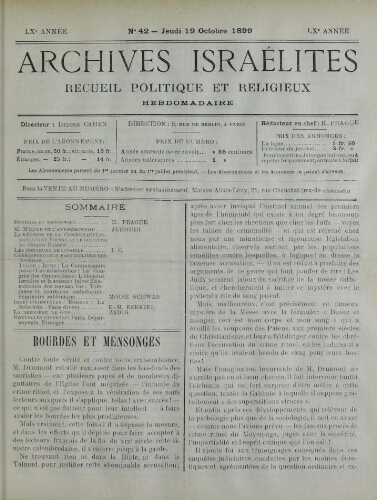 Archives israélites de France. Vol.60 N°42 (19 oct. 1899)