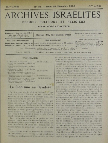 Archives israélites de France. Vol.64 N°52 (24 déc. 1903)