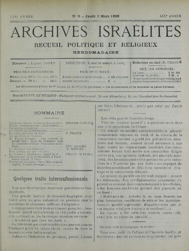 Archives israélites de France. Vol.59 N°09 (03 mars 1898)