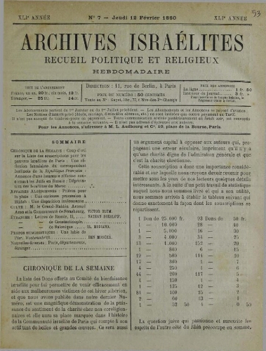 Archives israélites de France. Vol.41 N°07 (12 févr. 1880)