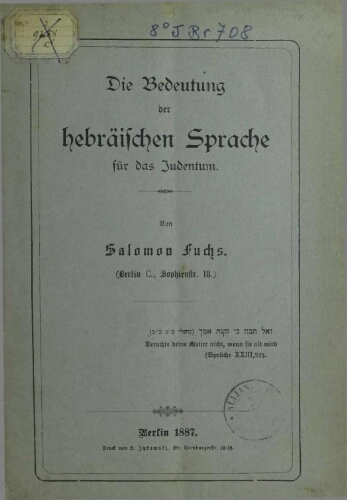 Die Bedeutung der hebraeischen Sprache fur das Judentum