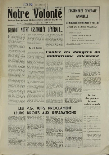 Notre Volonté  N°079 (oct. 1960)