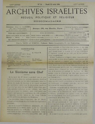 Archives israélites de France. Vol.65 N°34 (25 août 1904)