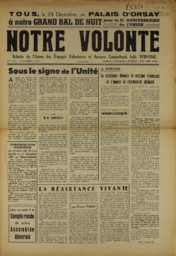 Notre Volonté  N°051 (déc. 1954)