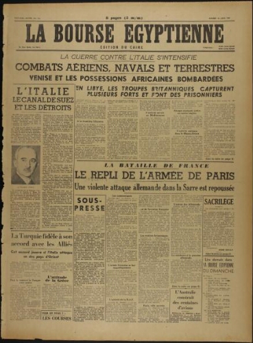 La Bourse égyptienne : Ed. du Caire  Vol.37 N°150 (15 juin 1940)