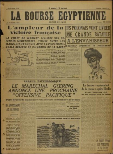 La Bourse égyptienne : Ed. du Caire  Vol.36 N°253 (10 sept. 1939)