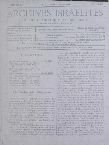 Archives israélites de France. Vol.69 N°01 (02 janv. 1908)