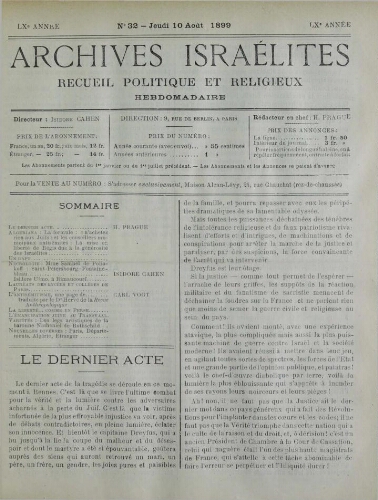 Archives israélites de France. Vol.60 N°32 (10 août 1899)