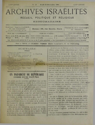 Archives israélites de France. Vol.65 N°51 (22 déc. 1904)