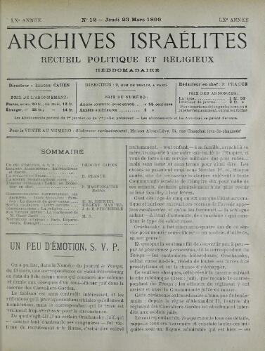 Archives israélites de France. Vol.60 N°12 (23 mars 1899)