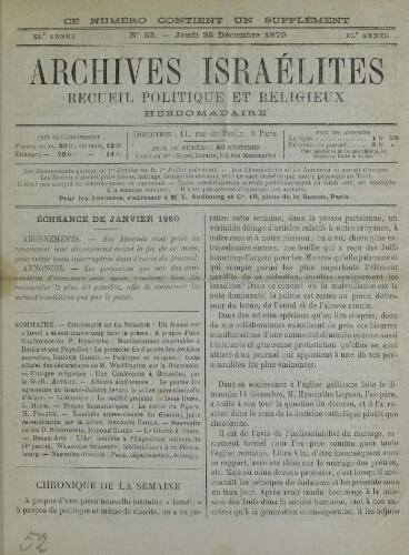 Archives israélites de France. Vol.40 N°52 (25 déc. 1879)