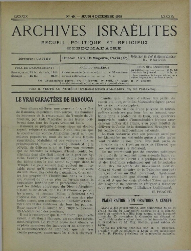 Archives israélites de France. Vol.89 N°49 (06 déc. 1928)